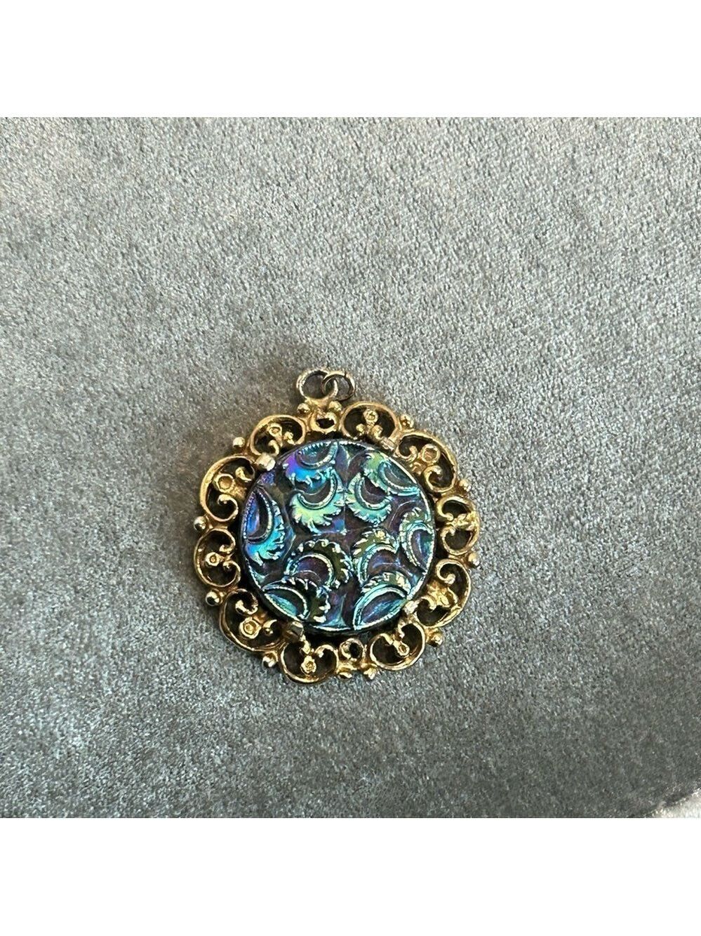 Prestige vintage blue purple green iridescent circular Victorian style pendant